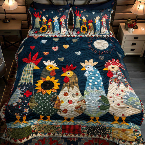 Moonlit Roosters 3-Piece Quilted Bedding Set NCU0TH856