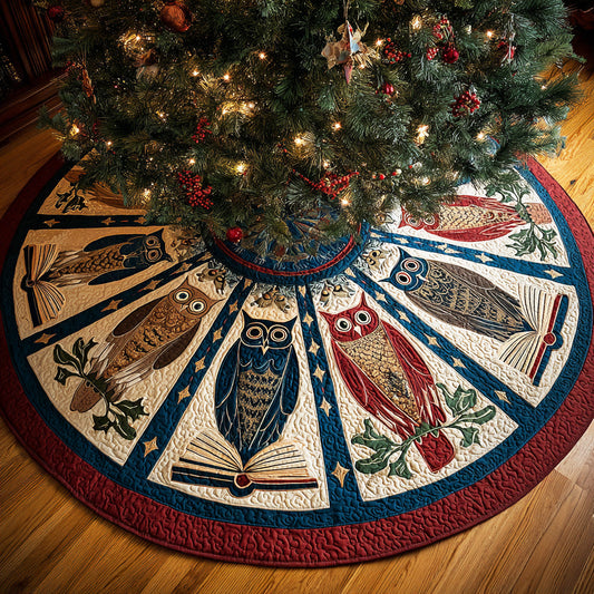 Moonlit Scholar Owl Christmas Quilted Tree Skirt NCU0ND005