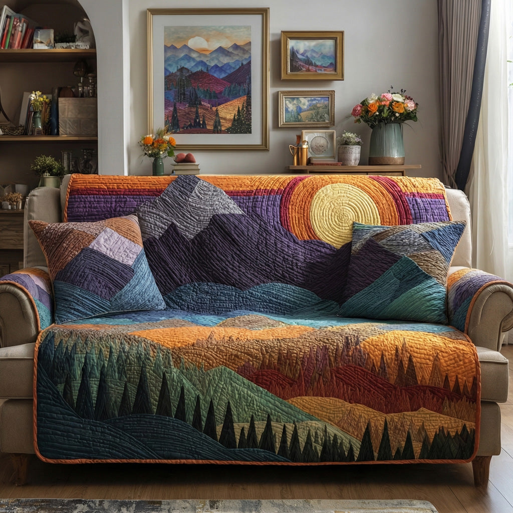Mountain Sunset Quilted Sofa Cover NCU0DH674