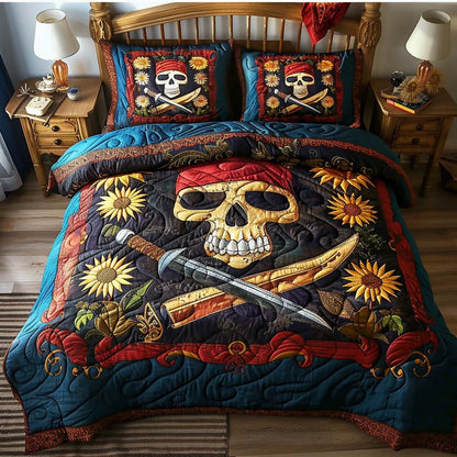 Night Pirate Pirate Skull 3-Piece Quilted Bedding Set NCU0QQ007