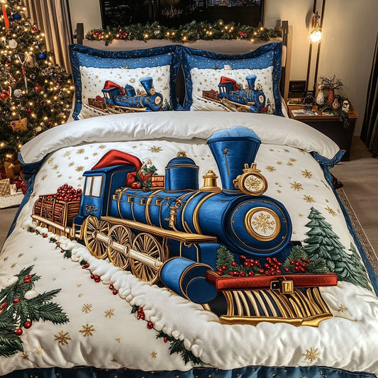North Pole Locomotive 3-Piece Quilted Bedding Set NCU0DK2594