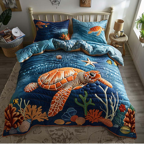 Ocean Floor Turtle 3-Piece Quilted Bedding Set NCU0QQ001