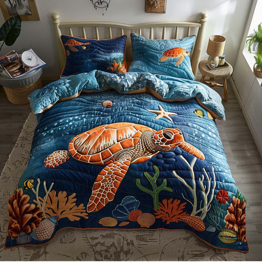 Ocean Floor Turtle 3-Piece Quilted Bedding Set NCU0QQ001