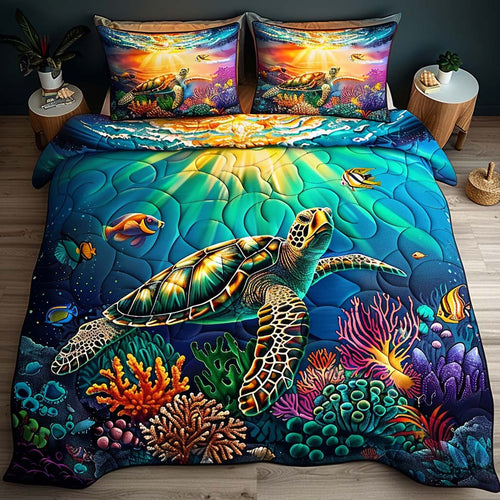 Ocean Glow Turtle 3-Piece Quilted Bedding Set NCU0QQ032
