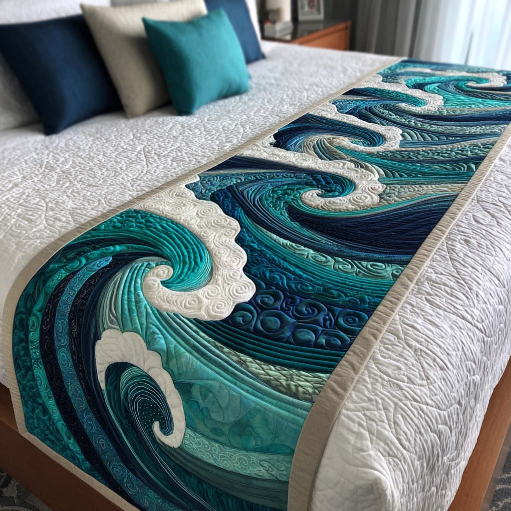 Ocean Waves Quilted Bed Runner NCU0NT9951