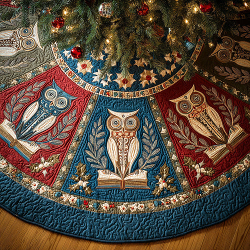 Old Book Owl Christmas Quilted Tree Skirt NCU0ND004