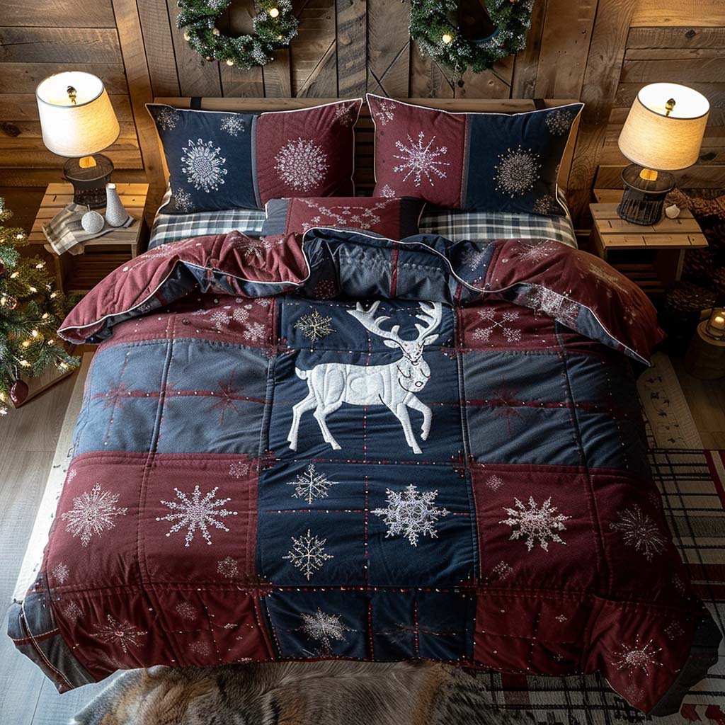 Patchwork Reindeer 3-Piece Quilted Bedding Set NCU0QQ025