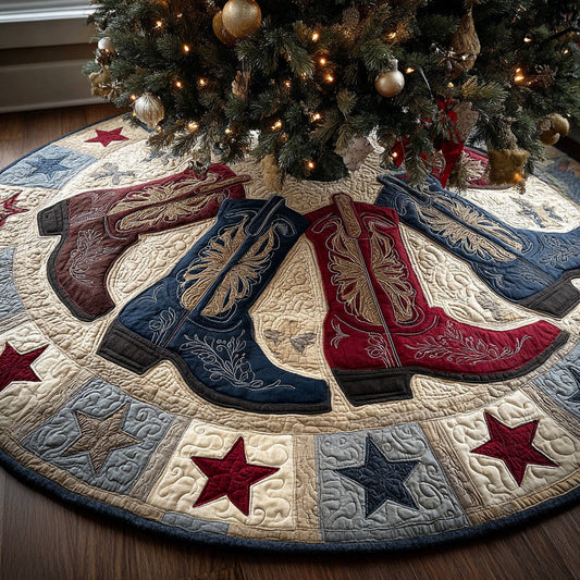 Patriotic Rodeo Boot Christmas Quilted Tree Skirt NCU0DH543