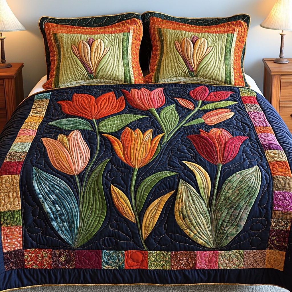 Petal Whisper Night 3-Piece Quilted Bedding Set NCU0NL016