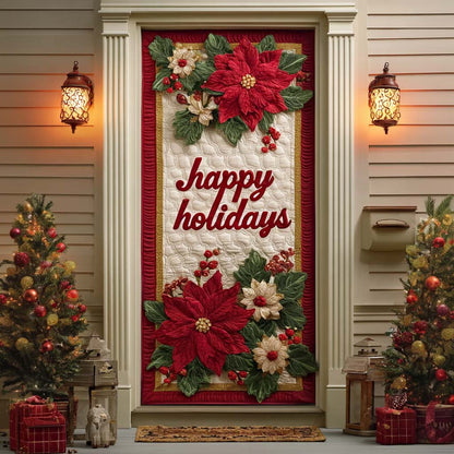 Poinsettia And Holly Quilted Door Cover NCU0HT056