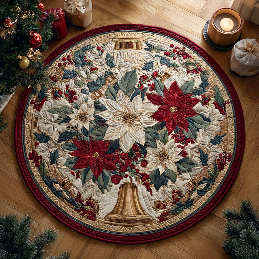 Poinsettia Bell Crown Quilted Round Mat NCU0QQ089