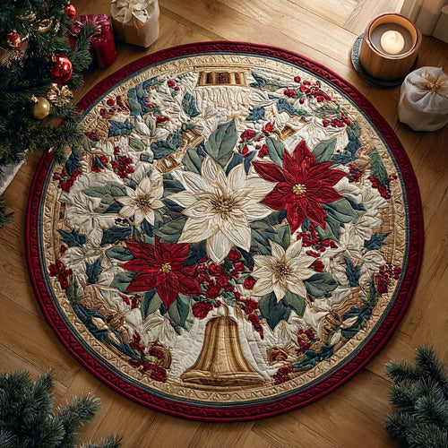 Poinsettia Bell Crown Quilted Round Mat NCU0QQ089