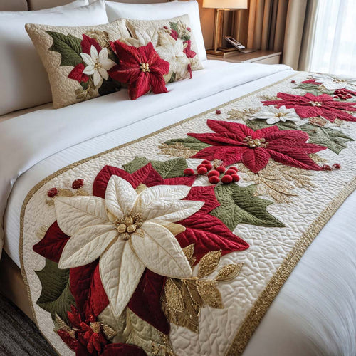 Poinsettia Christmas Bloom Quilted Bed Runner NCU0XD395
