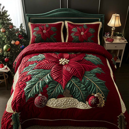 Poinsettia Glory 3-Piece Quilted Bedding Set NCU0NL027
