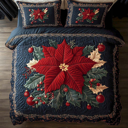 Poinsettia Holiday Glow 3-Piece Quilted Bedding Set NCU0XD213