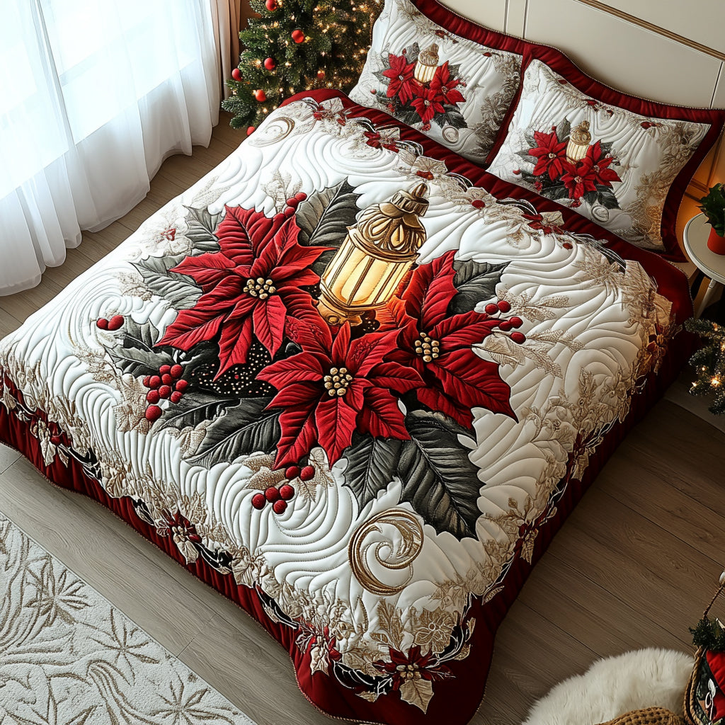 Poinsettia Warmth 3-Piece Quilted Bedding Set NCU0DV1811