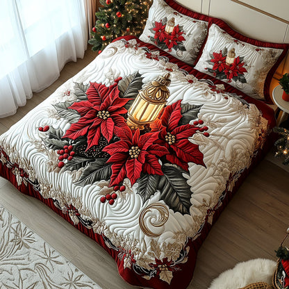 Poinsettia Warmth 3-Piece Quilted Bedding Set NCU0DV1811