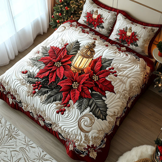 Poinsettia Warmth 3-Piece Quilted Bedding Set NCU0DV1811
