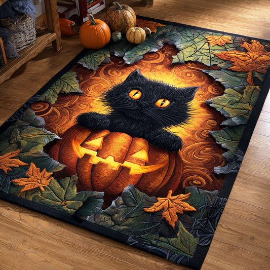 Pumpkin Cat Glow Area Rug NCU0TD729