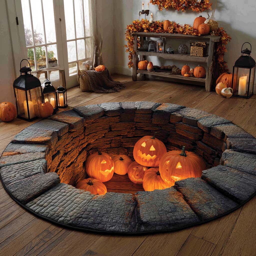Pumpkin Well Gathering Quilted Round Mat NCU0XD930