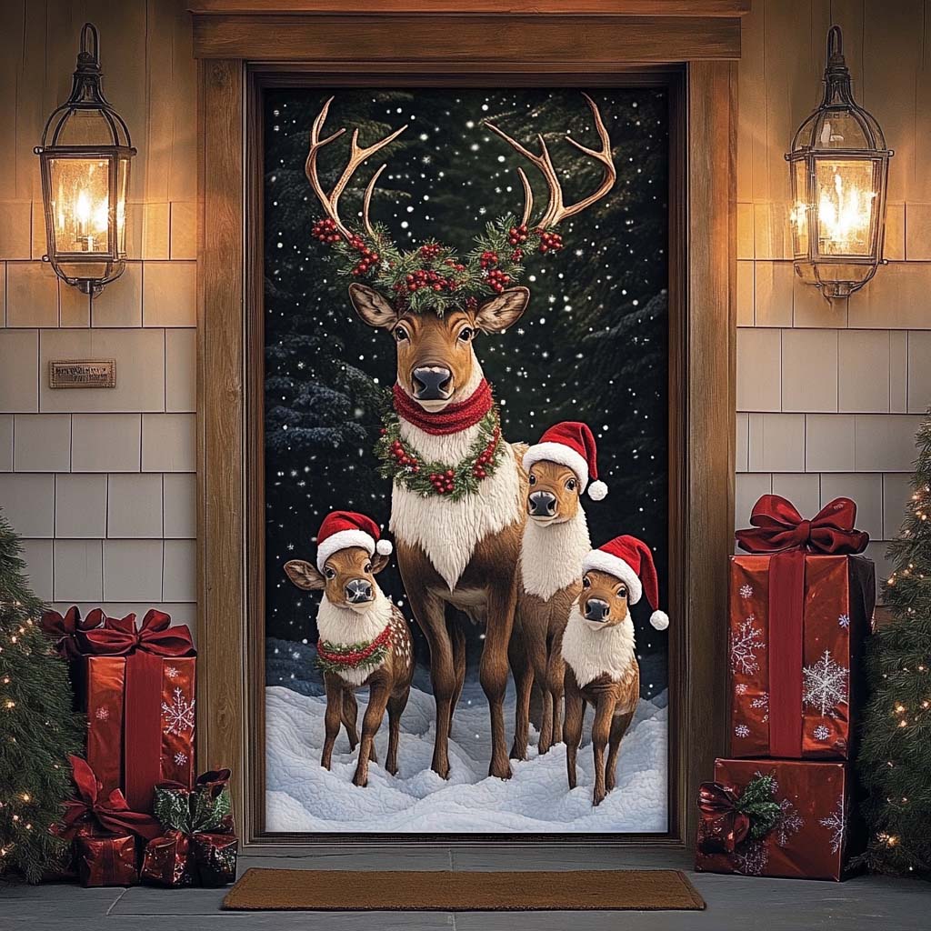 Reindeer Family Quilted Door Cover NCU0TN24