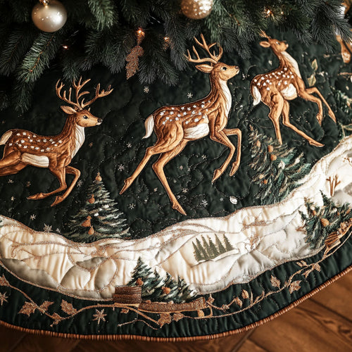 Reindeer Run Quilted Christmas Tree Skirt NCU0VH414
