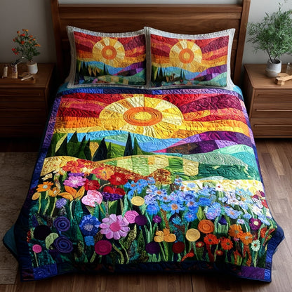 Rising Sun Quilt 3-Piece Quilted Bedding Set NCU0NL003