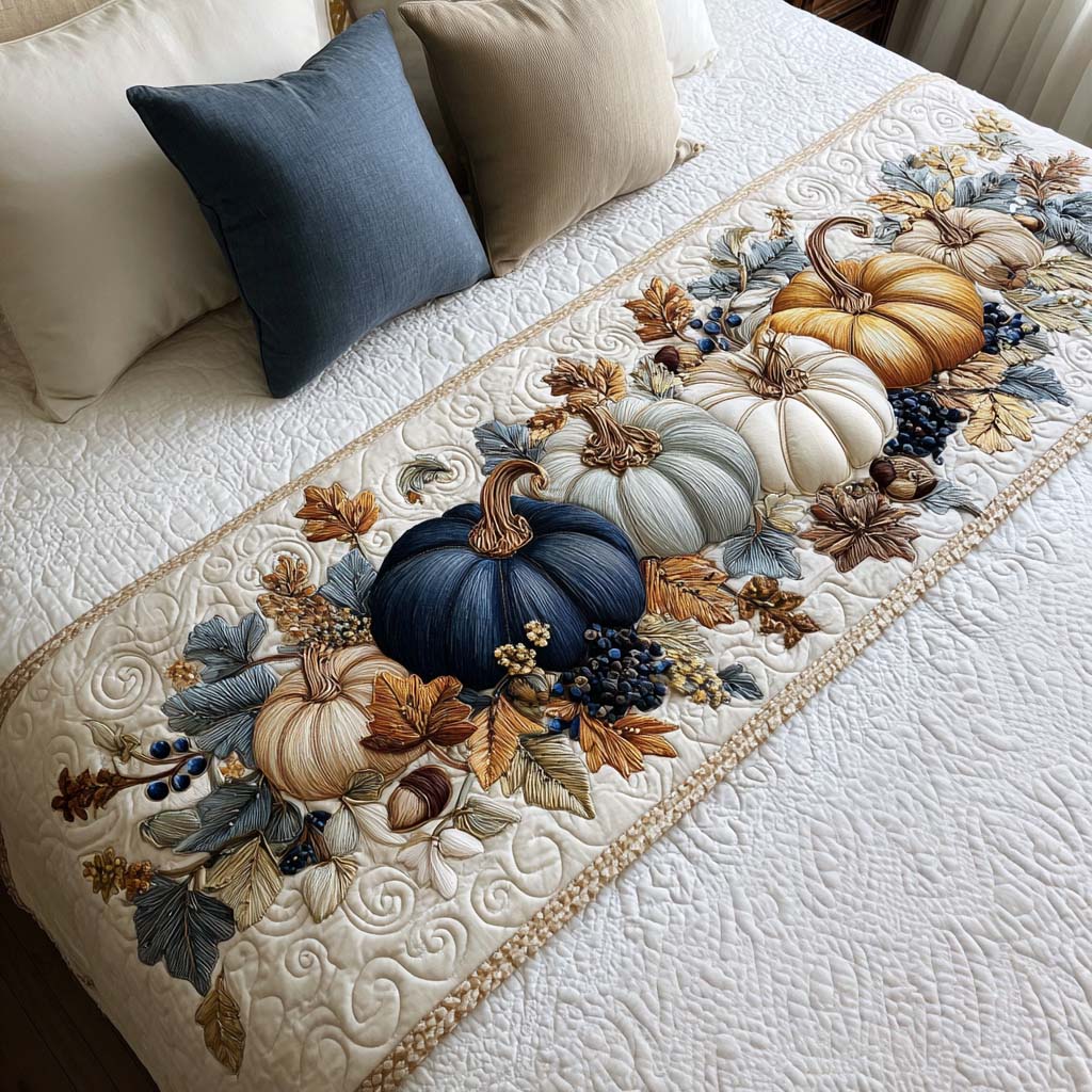 Rustic Blue Harvest Quilted Bed Runner NCU0NT8575