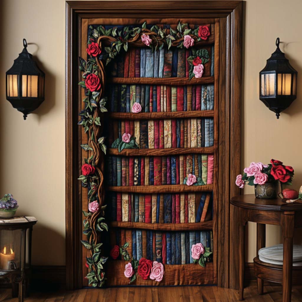 Rustic Bookcase Quilted Door Cover NCU0TN66