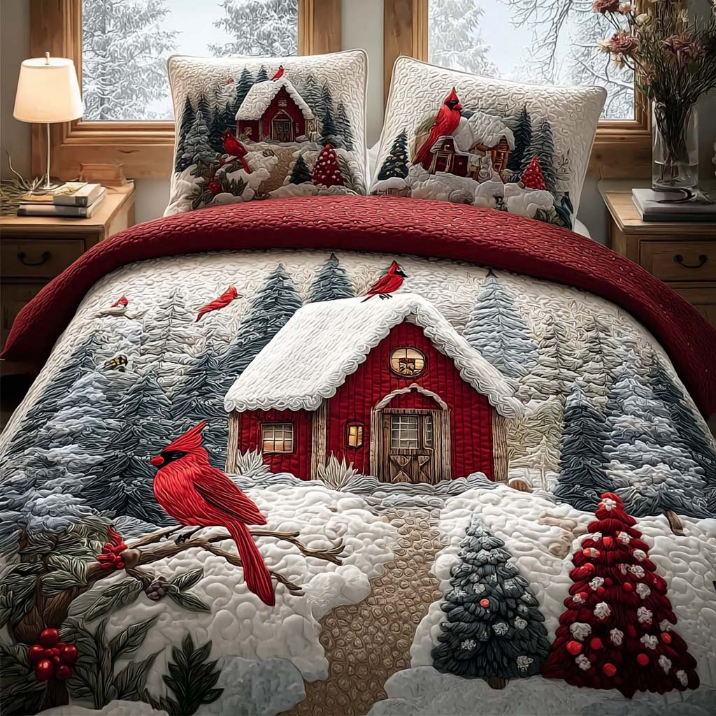 Rustic Christmas Barn Dreams 3-Piece Quilted Bedding Set NCU0HT008