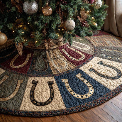 Rustic Lucky Horseshoe Christmas Quilted Tree Skirt NCU0DH525