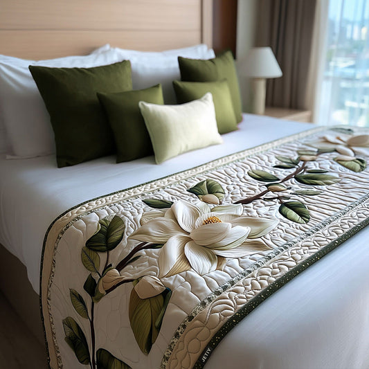 Rustic Magnolia Bloom Quilted Bed Runner NCU0PT7895