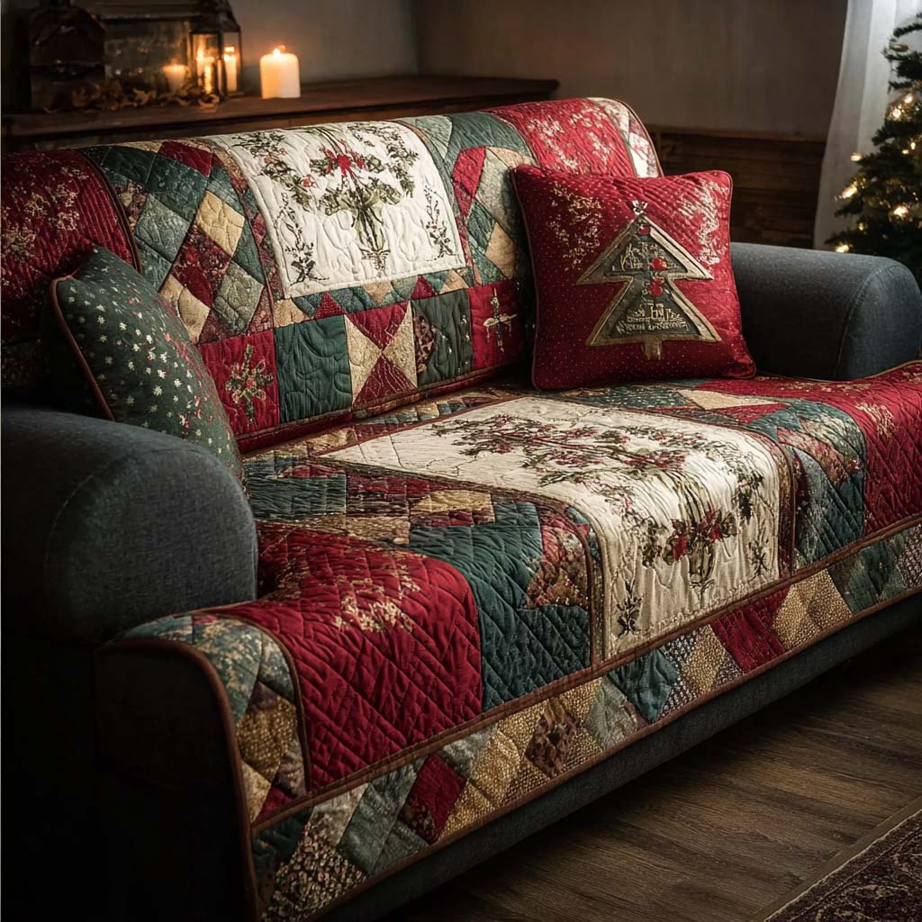 Rustic Noel Patchwork Quilted Sofa Cover NCU0QQ116