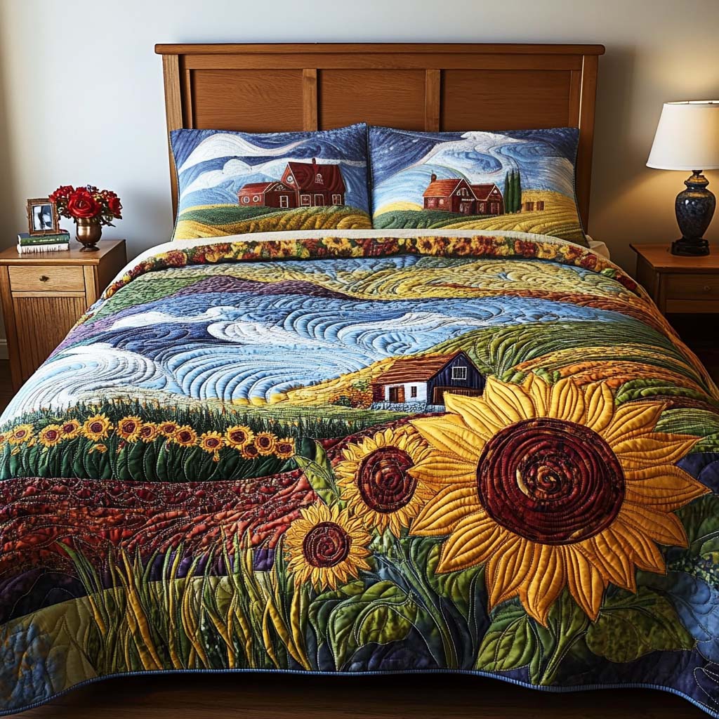 Rustic Sunflower 3-Piece Quilted Bedding Set NCU0NL031