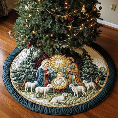 Sacred Evergreen Nativity Christmas Quilted Tree Skirt NCU0DH607