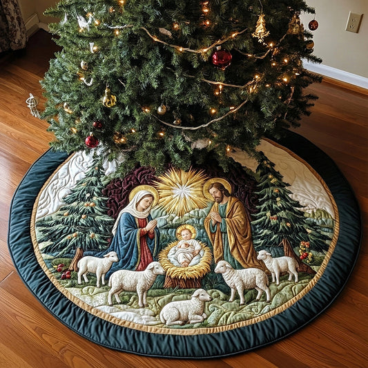 Sacred Evergreen Nativity Christmas Quilted Tree Skirt NCU0DH607