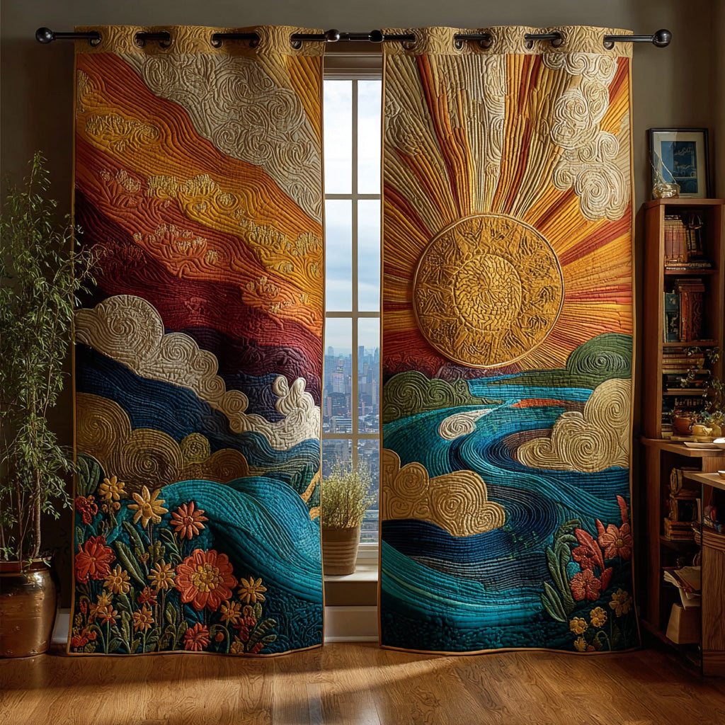 Sacred Sunflow Quilted Curtains NCU0DH649