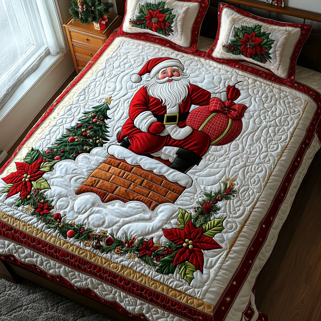 Santa Gift Bag 3-Piece Quilted Bedding Set NCU0DV1799