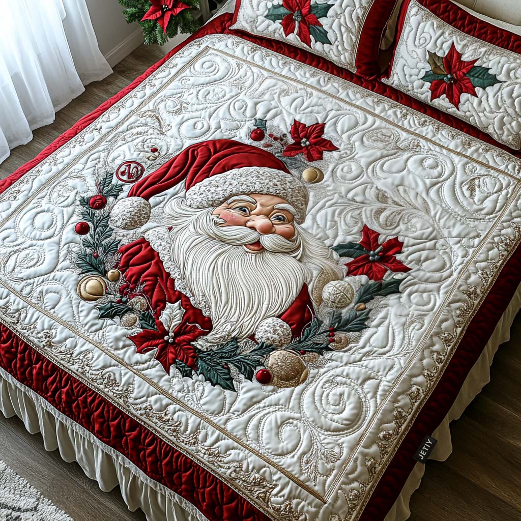 Santa Holiday Cheer 3-Piece Quilted Bedding Set NCU0DV1740