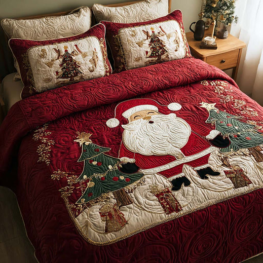 Santa Joy Quilt 3-Piece Quilted Bedding Set NCU0QQ041