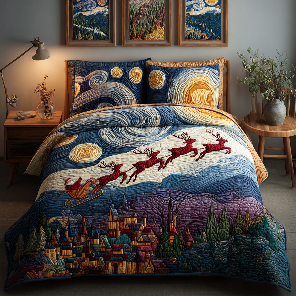 Santa Starry Flight 3-Piece Quilted Bedding Set NCU0DH437