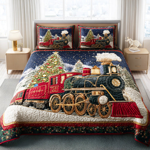 Santa Train Trail 3-Piece Quilted Bedding Set NCU0TD1060