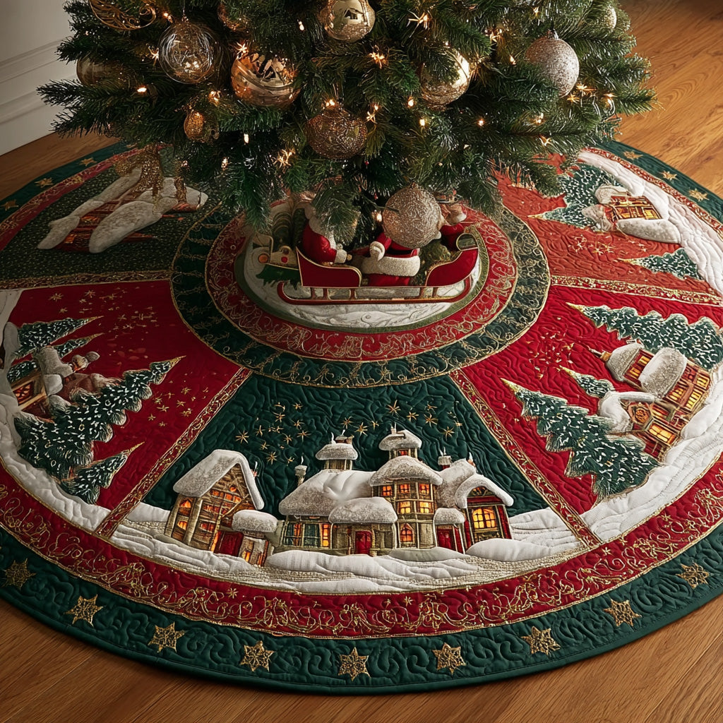 Santa Village Christmas Quilted Tree Skirt NCU0DH391