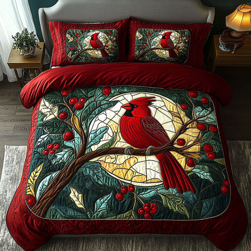 Scarlet Songbird Bliss 3-Piece Quilted Bedding Set NCU0DK2604