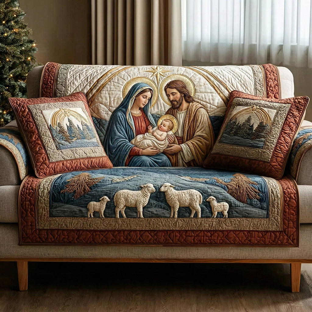 Shepherd Peace Nativity Quilted Sofa Cover NCU0DH632