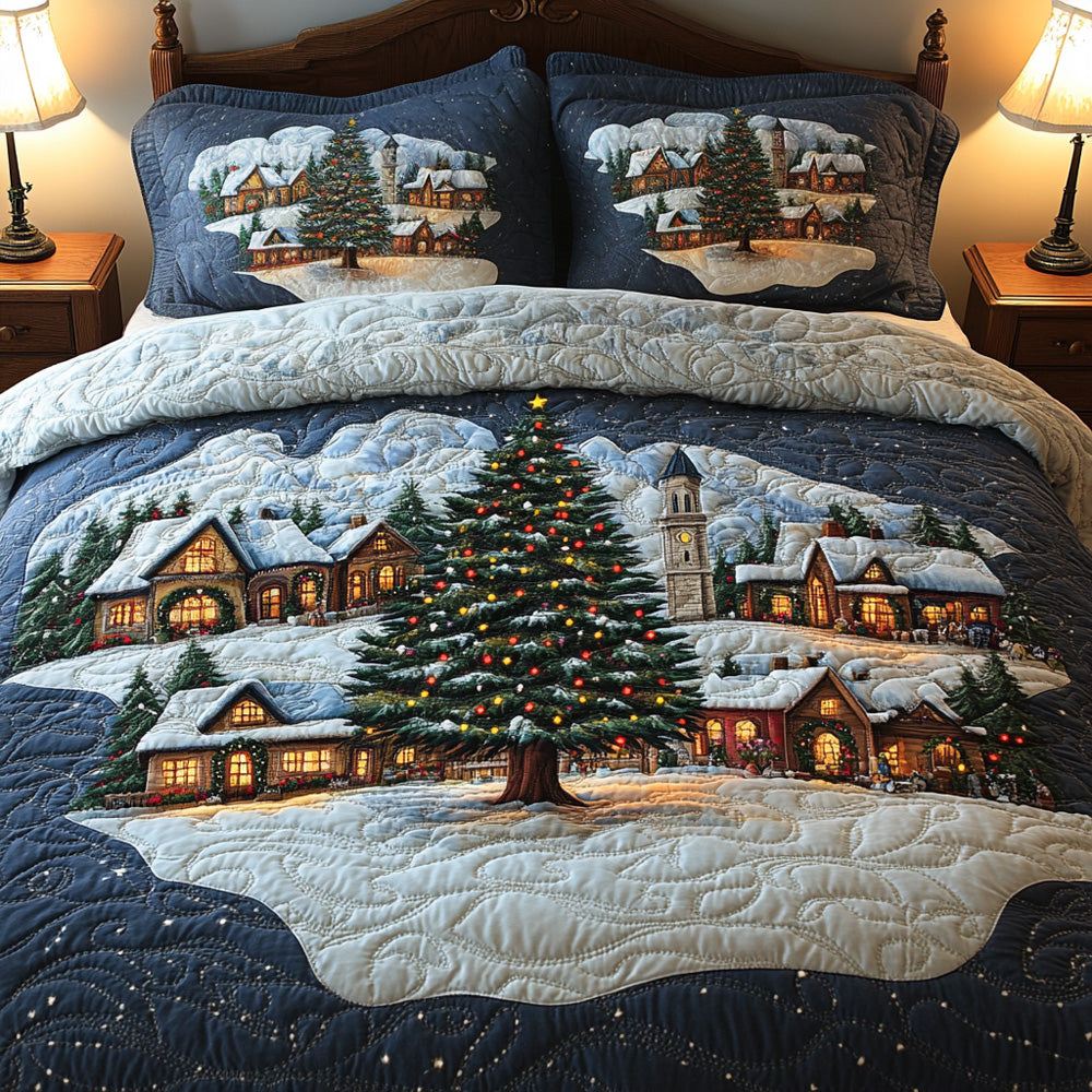 Silent Night Village 3-Piece Quilted Bedding Set NCU0DH334