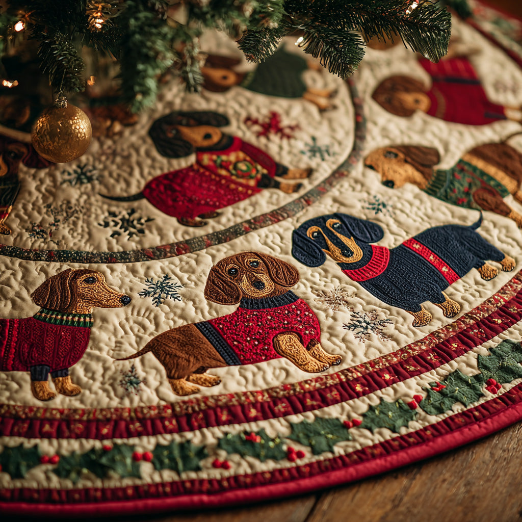 Snowflake Sweater Dachshunds Christmas Quilted Tree Skirt NCU0DH601