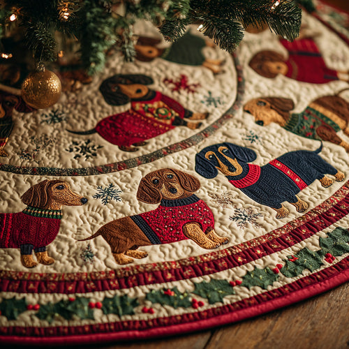 Snowflake Sweater Dachshunds Christmas Quilted Tree Skirt NCU0DH601