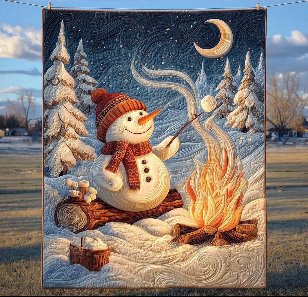 Snowman Campfire Quilted Blanket NCU0HT021