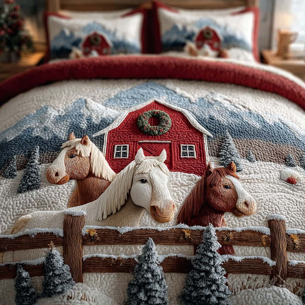 Snowy Barnyard Comfort 3-Piece Quilted Bedding Set NCU0HT011
